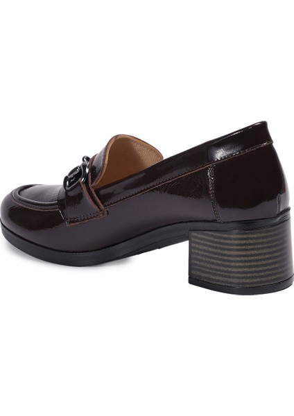 Kahverengi Kalın Topuklu Rugan Deri Kadın Ayakkabı modelleri