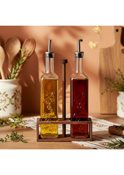 Verra - 2'li Ahşap Tutmalı Standlı Cam Yağdanlık Damlatmaz Yağlık Sirkelik Zeytinyağı Şişesi 500ML modelleri
