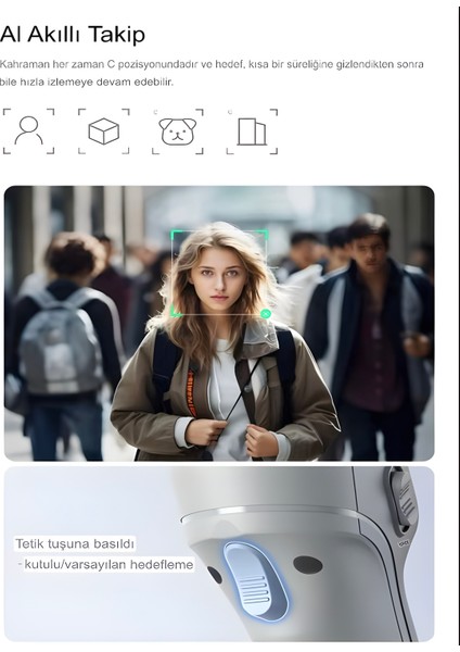 360° Akıllı Yüz Takipli Tripodlu Selfie Gimbal | Otomatik Döner Telefon Tutucu, Gri fiyatları