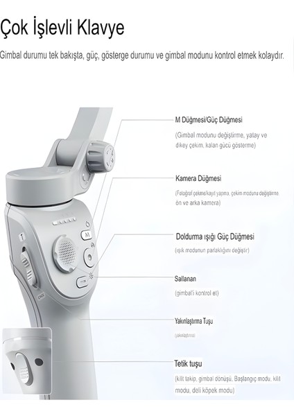 360° Akıllı Yüz Takipli Tripodlu Selfie Gimbal | Otomatik Döner Telefon Tutucu, Gri modelleri