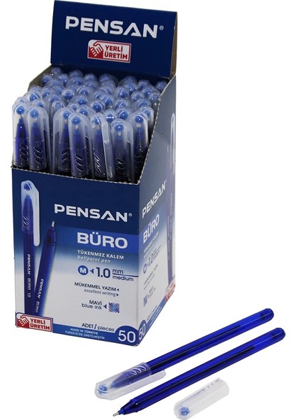 50 Adet Pensan Büro Mavi Tükenmez Kalem M-Medium - 1.0mm Uç (5148)