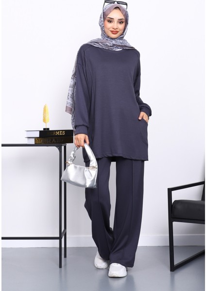 Antrasit Yan Cepli Omuz Parçalı Alt Çımalı Modal Takım