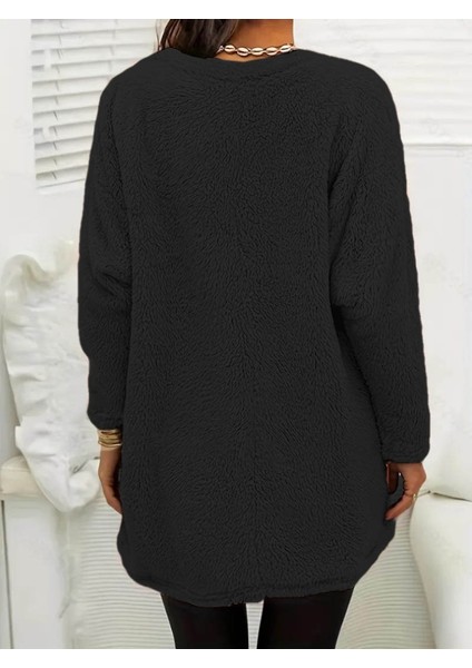 Kadın Uzun Kollu Yuvarlak Yakalı Cepli Peluş Bluz fiyatları