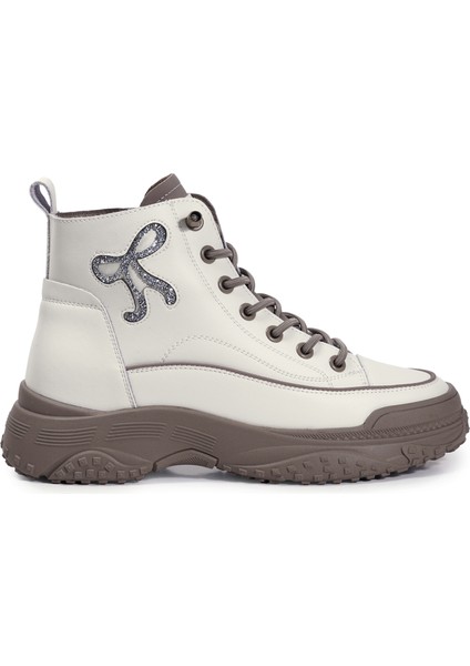 Krem Casual Hakiki Deri Kadın Bot