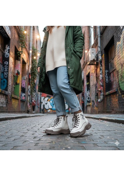 Krem Casual Hakiki Deri Kadın Bot fırsatları