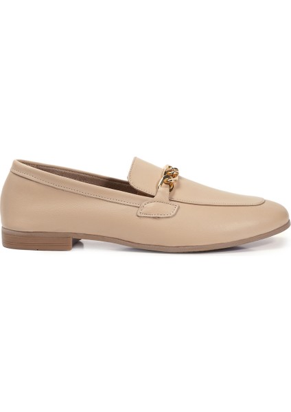 Bej Loafer Hakiki Deri Kadın Ayakkabı