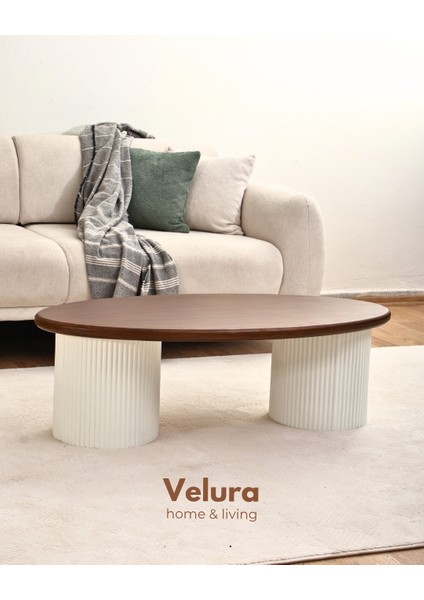 Zag Orta Sehpa - Ceviz Tabla & Beyaz Ayak