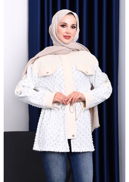 Ekru Sahte Cepli Bel Büzgülü Ceket fiyatları