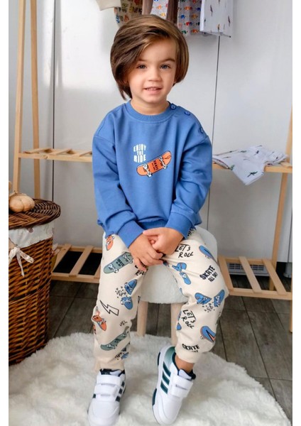 Erkek Bebek Eşofman Takımı Kaykay Zamanı 9 Ay-3 Yaş, Indigo