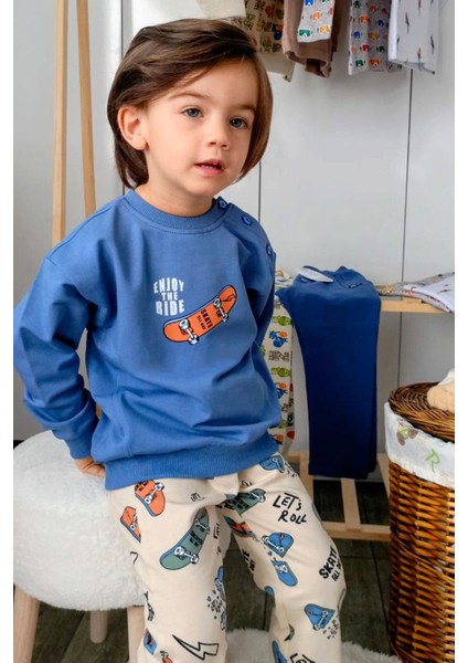 Erkek Bebek Eşofman Takımı Kaykay Zamanı 9 Ay-3 Yaş, Indigo fiyatları