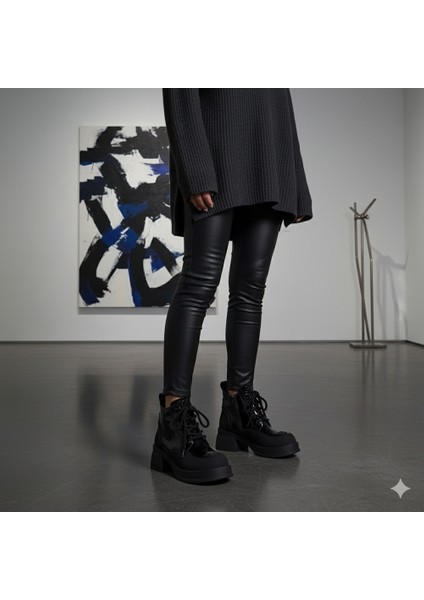 Siyah Casual Rugan Deri Kadın Bot fırsatları