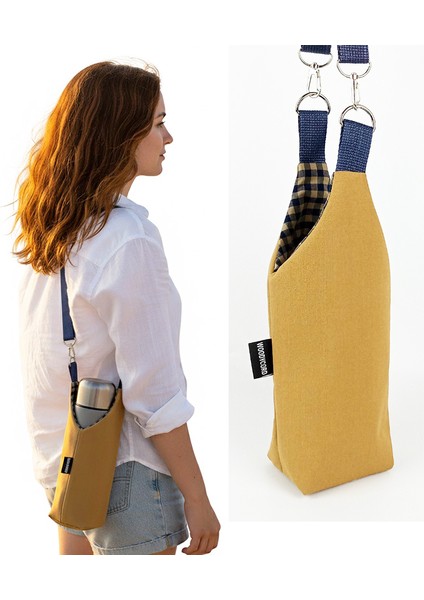 1 Litrelik El Yapımı U Model Hardal & Lacivert Matara Kılıfı