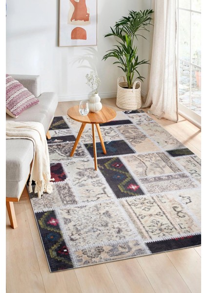 Bianca mt Eco Dijital Baskı Makinada Yıkanabilir Kaymaz Taban Dekoratif Halı Bej Desenli 38620