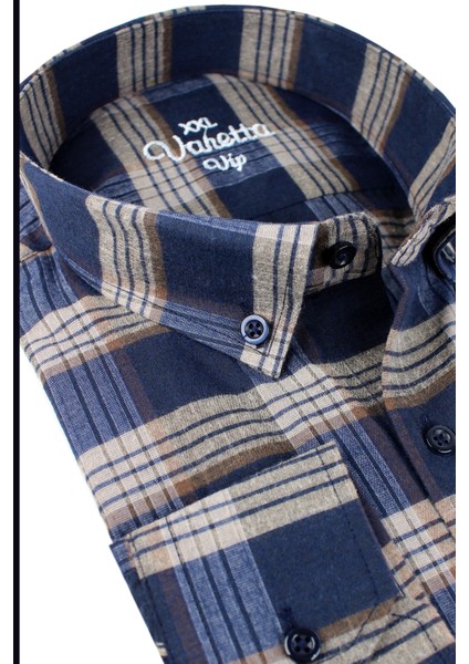 Büyük Beden Erkek Lacivert Yünlü Kışlık Gömlek – Cepli Geniş Kesim Flanel Model