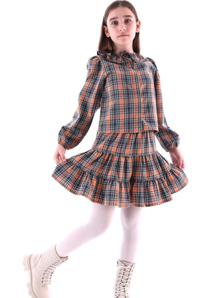 3 Kat Volanlı Ekose Kışlık Kız Çocuk Etek