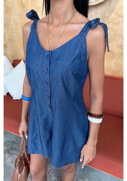 Tensel Denim Kumaşlı Mini Tulum 1363