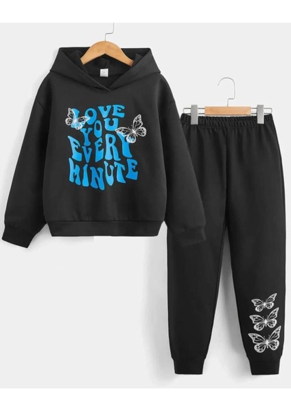 Punıx Büyük Beden Özel Tasarım Love You Every Mınute Baskılı Kışlık Kalın Battal Kadın Elşofman Takımı