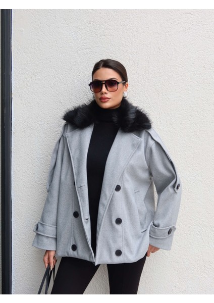 Kürk Yaka Düğmeli Kaşe Ceket fiyatları