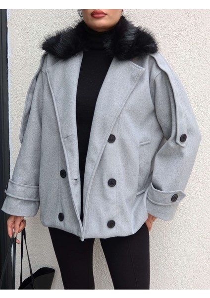 Kürk Yaka Düğmeli Kaşe Ceket modelleri