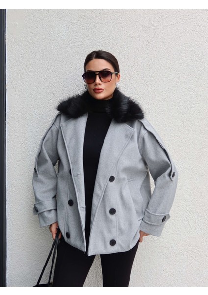 Kürk Yaka Düğmeli Kaşe Ceket fırsatları
