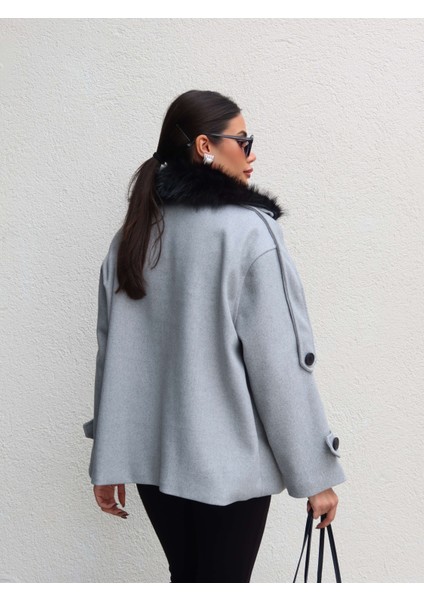 Kürk Yaka Düğmeli Kaşe Ceket indirimleri