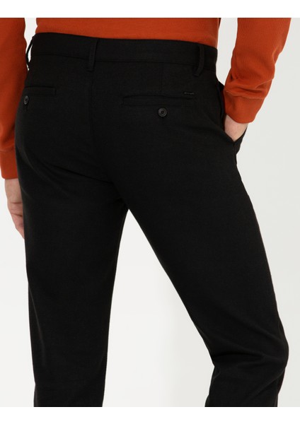 Erkek Siyah Slim Fit Kanvas Pantolon 50255155-VR046