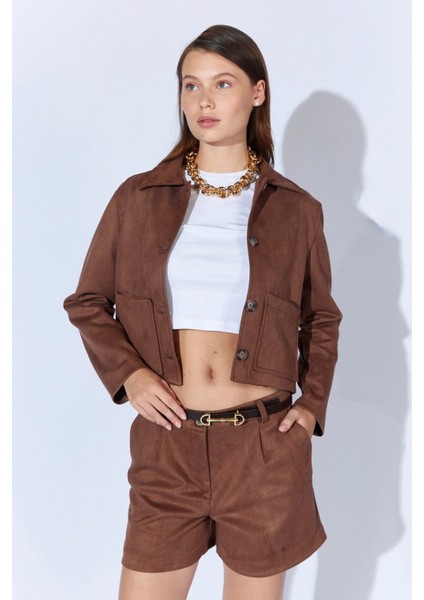 Cepli Kısa Süet Kadın Ceket (Vizon) fırsatları