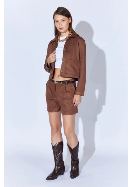 Cepli Kısa Süet Kadın Ceket (Vizon) indirimleri