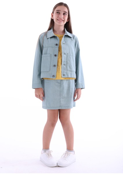 %100 Pamuk Açık Mavi Ince Denim Yazlık Kız Çocuk Etek
