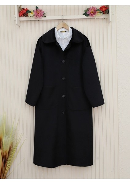 Alpaco Boydan Düğmeli Cepli Kaban -Siyah -Collectıon