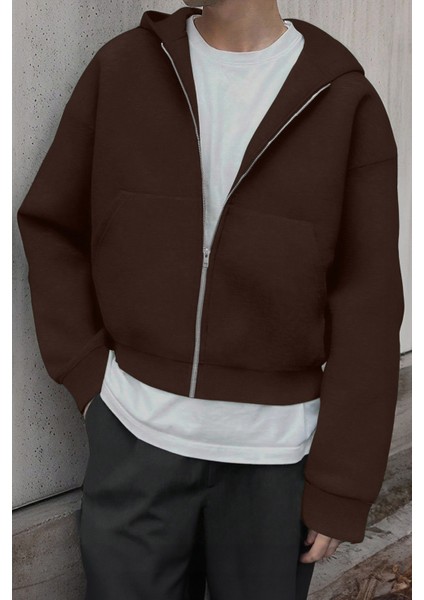 Erkek Pamuklu Günlük Rahat Ilkbahar ve Sonbahar Çok Yönlü Kemer Boy Kapüşonlu Sweatshirt