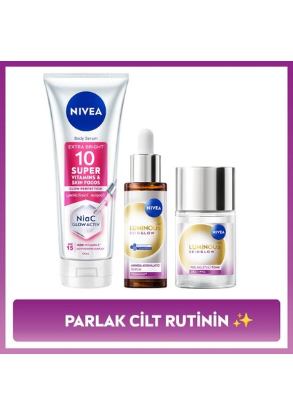 Aydınlatıcı Cilt Rutin Bakım SETI,SUPER10 Vücut Losyonu 170ML,LUMINOUS630 Skin Glow Serum,tonik
