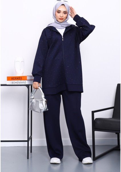 Lacivert Taşlı Scuba Tunik Pantolonlu Takım fiyatları