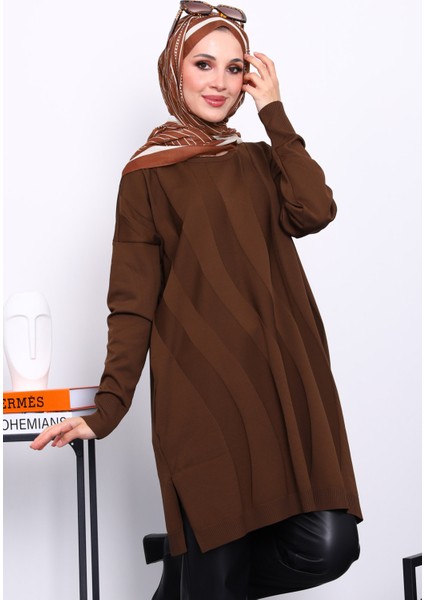Kahverengi Soğuk İplik Merserize Triko Tunik