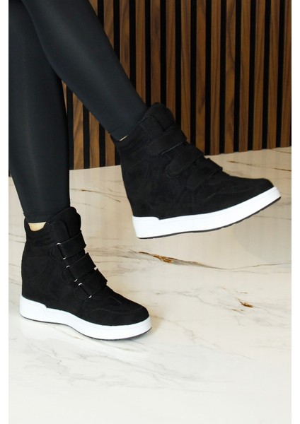 Talvi Siyah Süet Yuvarlak Burun Cırt Cırtlı Gizli Dolgu Topuklu Günlük Bot