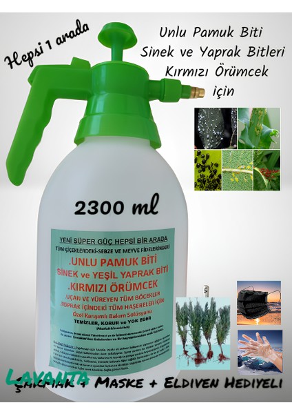 (2300 ml) Çiçekler için Genel Haşere İlacı (Unlu Pamuk Biti, Sinek Ve Yaprak Biti, Kırmızı Örümcek) 2 Adet Lavanta Fidesi Hediye