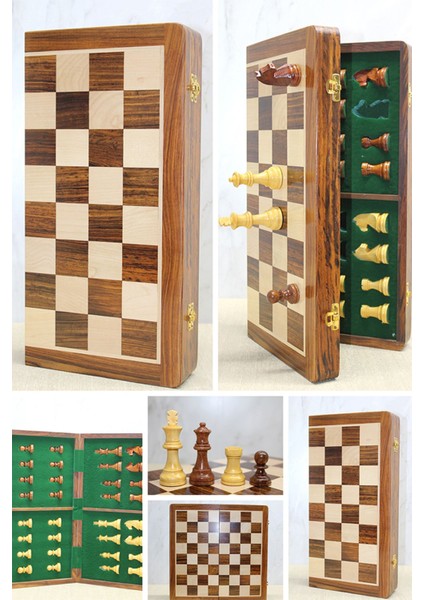 Mıknatıs Taşlı Ahşap Katlanabilir Kutulu Satranç Oyunu 40 cm