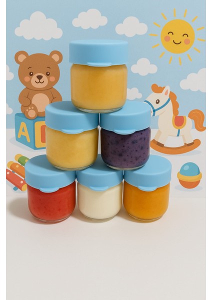 Sızdırmaz 41 ml 6lı Cam Kavanoz Mavi