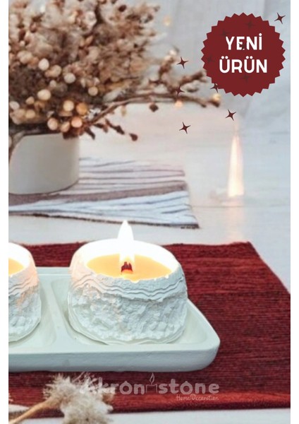 Dekoratif Tepside Kayalık Detaylı Üçlü Mum Seti modelleri