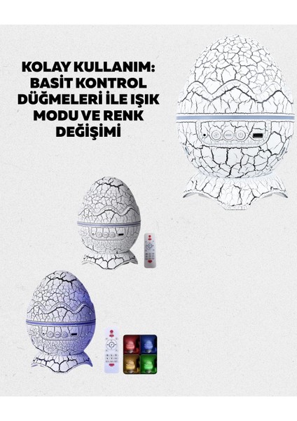 Dinozor Yumurtası Galaksi Projektör Gece Lambası 4'ü 1 Arada – Bluetooth Hoparlörlü fiyatları
