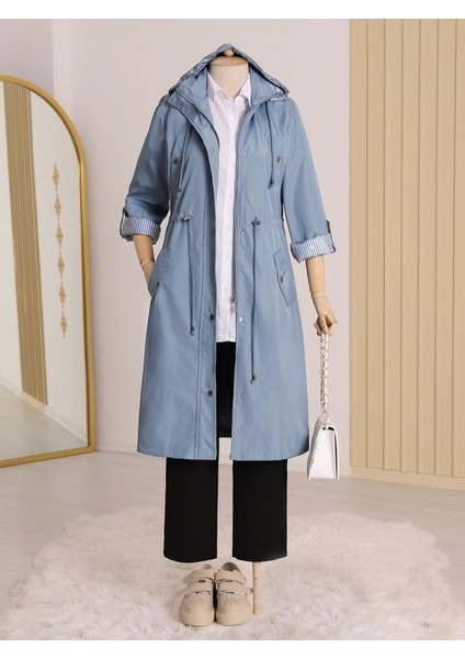 Alpaco Astarı Çizgili Trençkot -Mavi -Collectıon modelleri