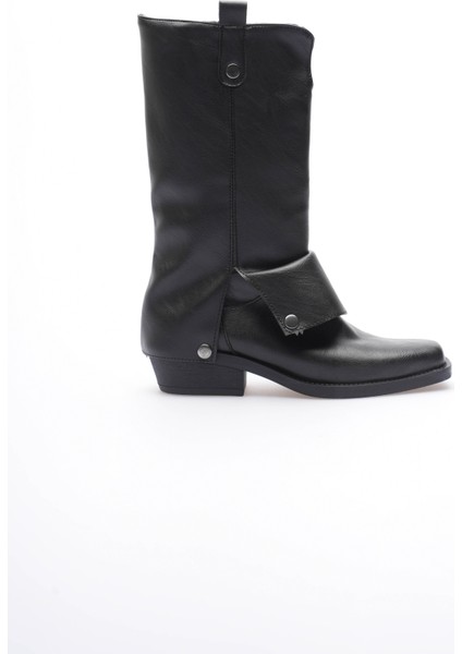 Kadın Deri Kovboy Çizme Küt Burunlu Körüklü Siyah Texara modelleri