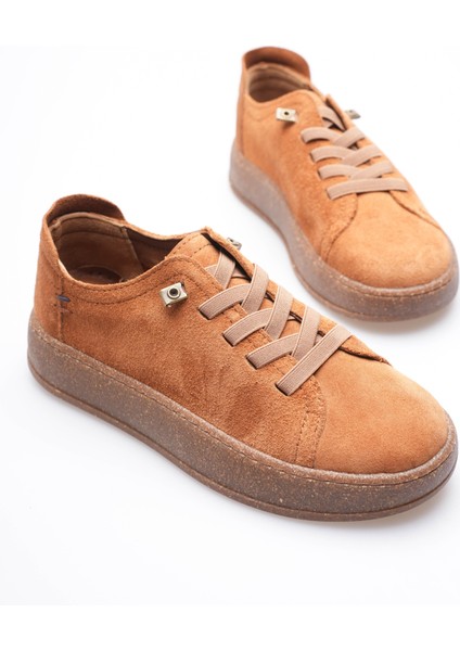 Kadın Hakiki Süet Sneaker Comfort Tabanlı Lastik Bağcıklı Günlük Ayakkabı Taba Navel fiyatları