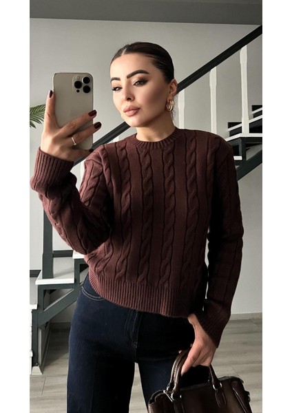 Mürdüm Saç Örgü Kazak