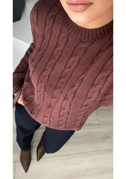 Mürdüm Saç Örgü Kazak modelleri