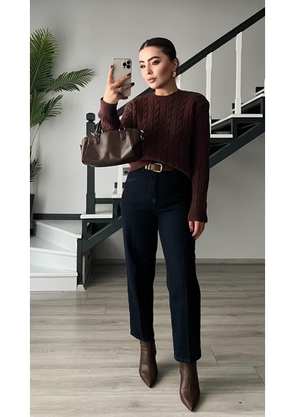 Mürdüm Saç Örgü Kazak indirimleri