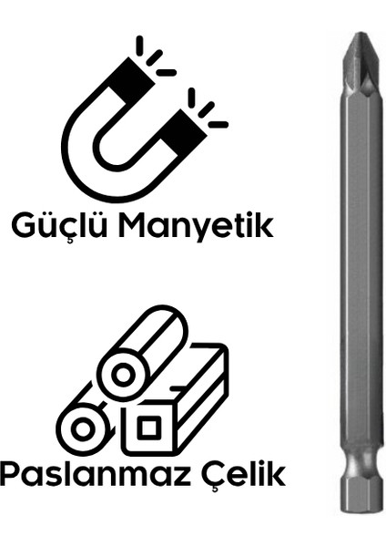 Ph2 Güçlü Mıknatıslı 75 mm Yıldız Vidalama Maktap Bits Ucu Paslanmaz 20 Adet fırsatları