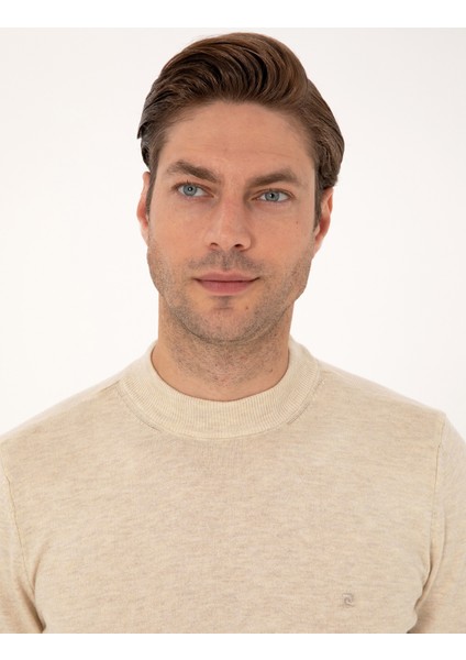 Erkek Krem Melanj Slim Fit Çeyrek Yaka Basic Triko Kazak 50314188-VR159 fiyatları