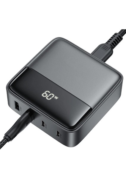 45W Süper Hızlı - 65W Turbo Hızlı Şarj Cihazı 4in1 Gan Teknolojisi 2 Usb+2 Type-C Pd 3.0 LCD Ekranlı