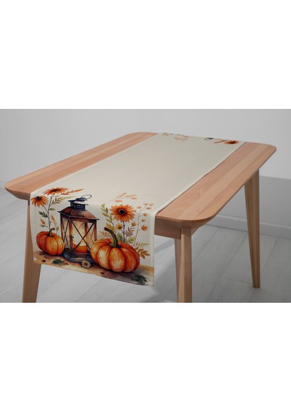 Dijital Baskılı Runner - Yaprak / Sonbahar / Kabak Desenli - 140X40 cm